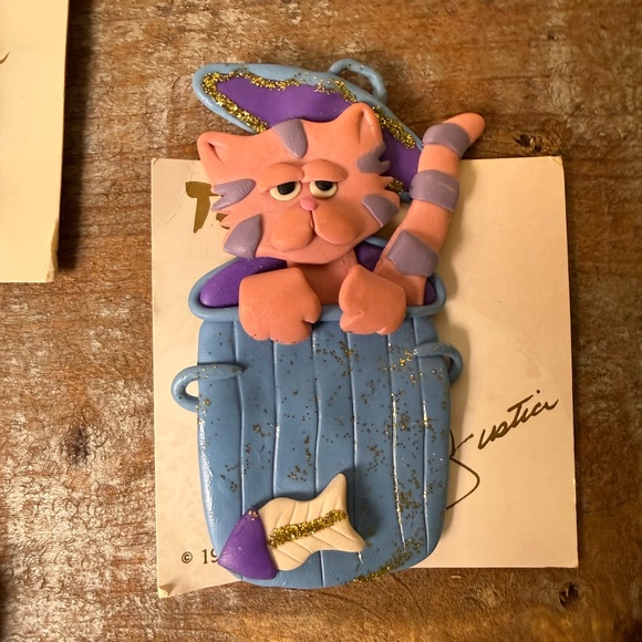 Vintage Cat Brooch Pin Lot Tigre Lis Polymer Clay Wearable Art Jewelry Handmade - Picture 4 of 12